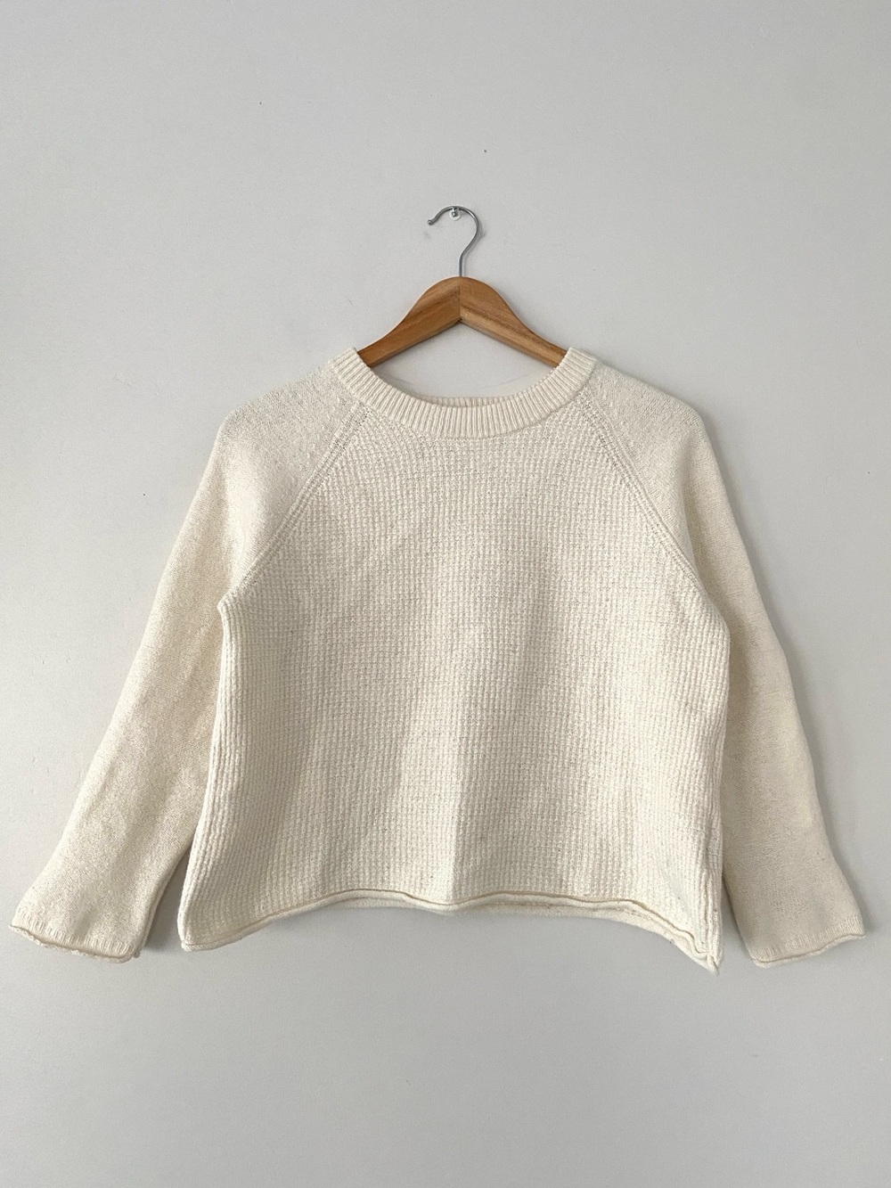 Madewell Ivory Cotton & Merino Wool Crewneck Ribbed Knit Sweater Sz S Minimalist